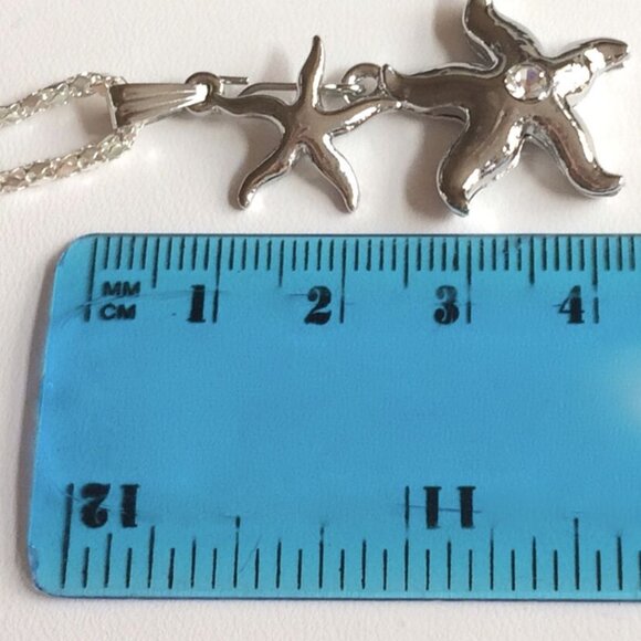 Starfish Necklace Silver Plated Crystal Sea Life 20" Island Beach - Picture 12 of 13